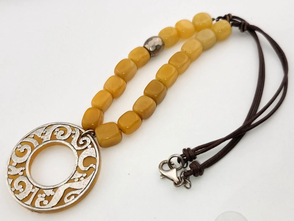 Silpada Yellow Serpentine Jade Sterling Silver Open Work Disc Pendant Necklace - Image 4 of 4