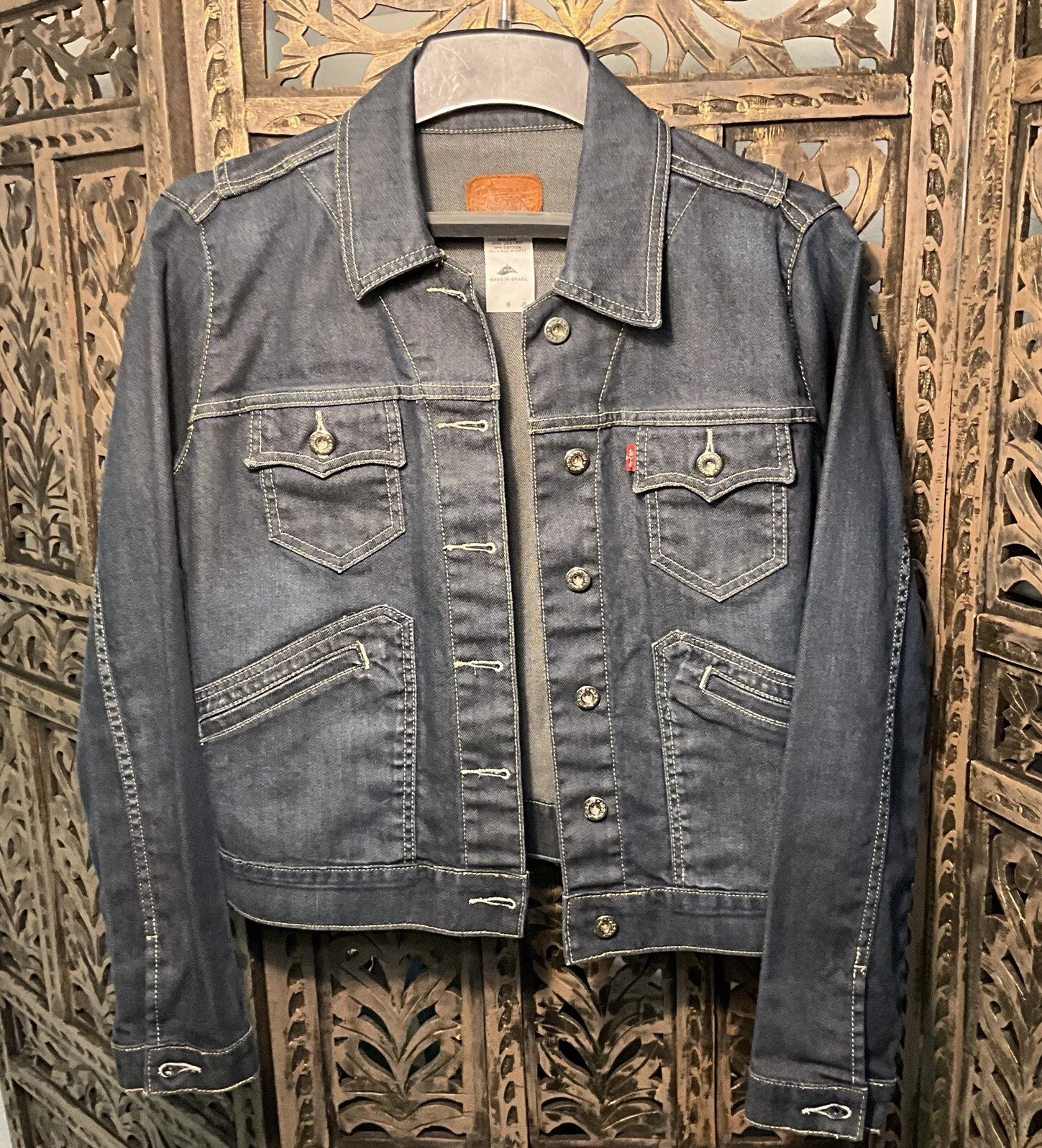 VTG Levis Jean Jacket Size JR-M Dark Wash Cotton Classic Denim Cute!