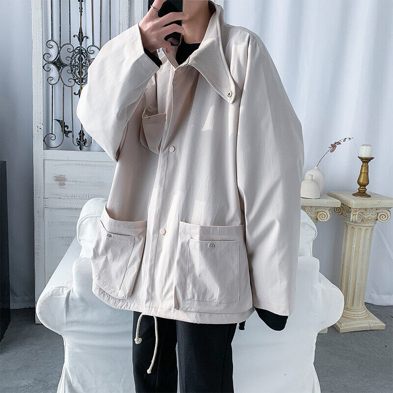 Men's Casual Coats Loose Jacket Korean Fashion Pockets Stand