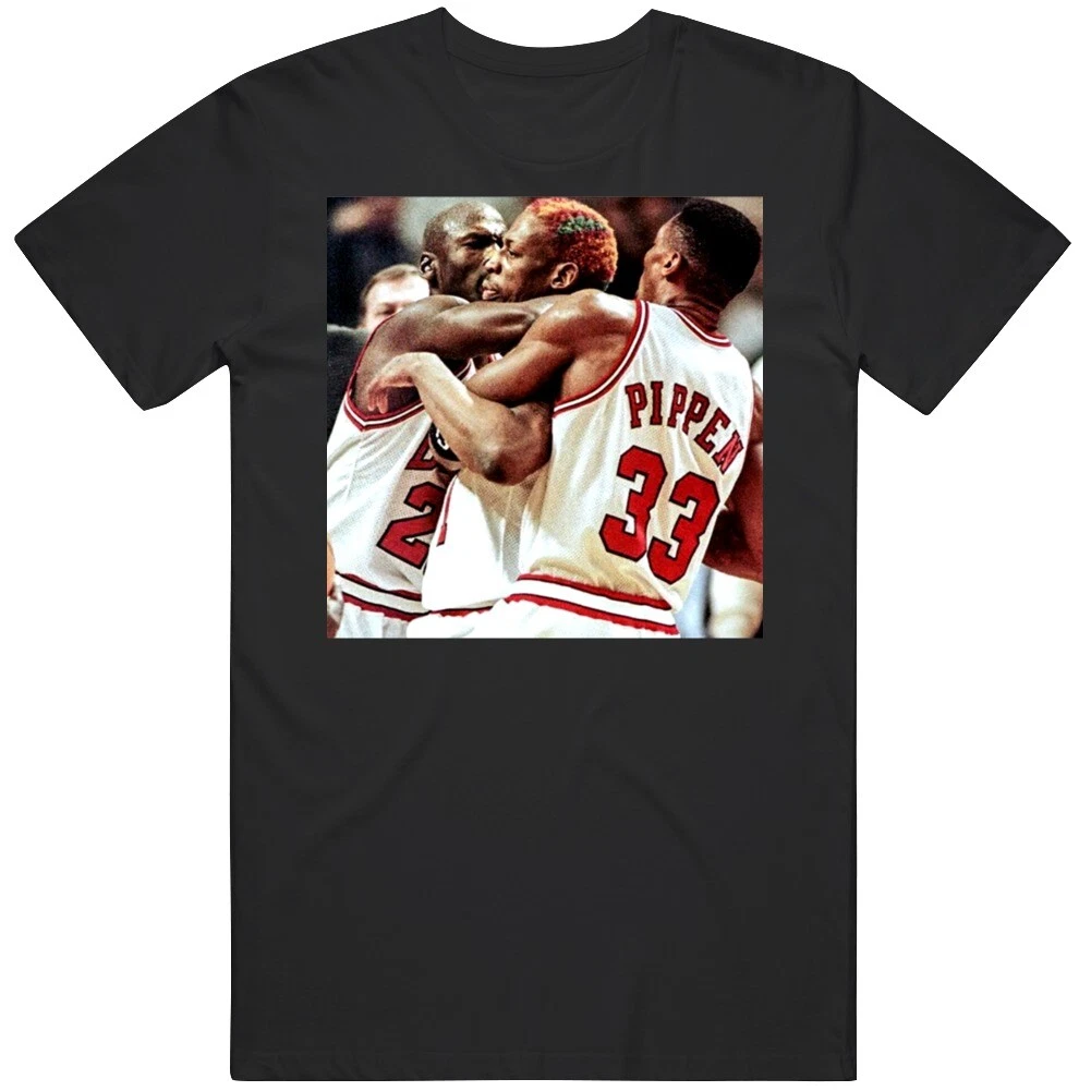 Camiseta de fan tico del baloncesto de Chicago Dennis Rodman Jordan Pippen holding back