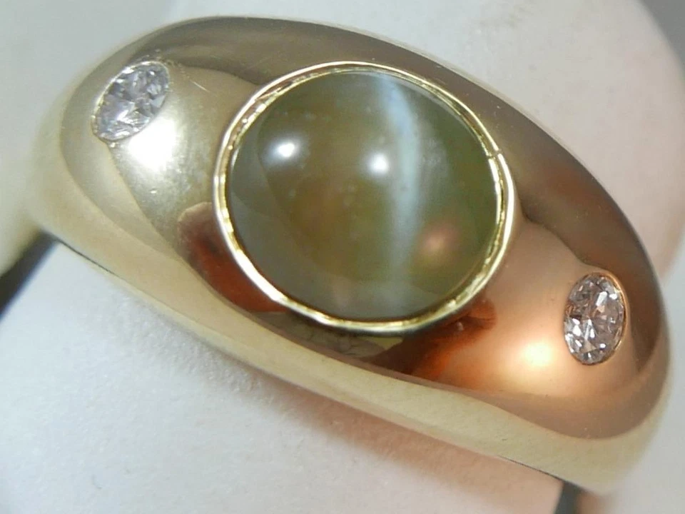 ANILLO MEÑIQUE GITANO DIAMANTE CRISOBERILO OJO DE GATO ORO 14KT PARA HOMBRE #K1390.17 Foto 4 de 4