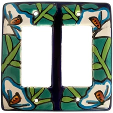 TalaMex Mexican Ceramic Wall Plate Lily Double GFI/Rocker Switch Plate