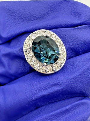 Ovaler Heiligenschein Sterlingsilber 925 Blautopas Charm Anhänger 0,6''
