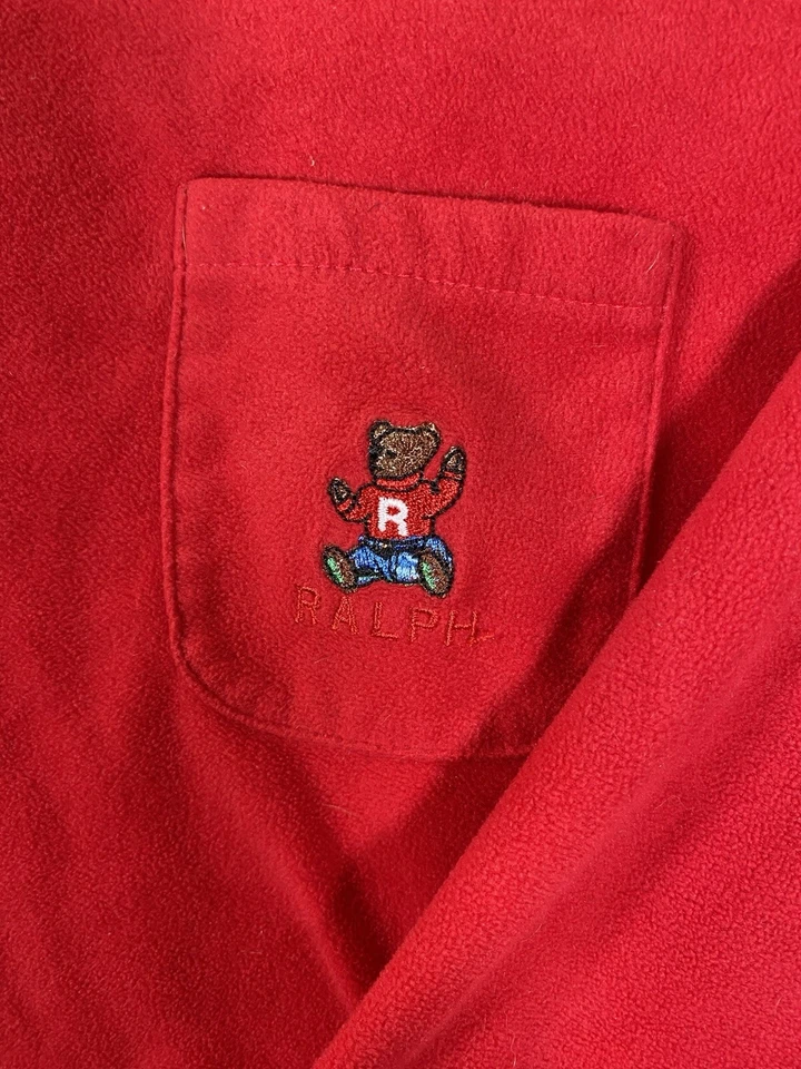 Ralph Ralph Lauren Women’s Size S Red Long Sleeve Pajama Top Bear Pocket - Image 2 of 4