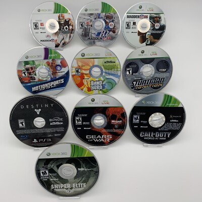 Lot of 10, 360 (Disc Only) Sniper Elite, COD W W, GOW, Destiny, Stuntman TESTED