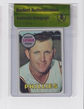 Woody Fryman 1969 Topps card #51 Phillies Beckett Authentic Autograph 