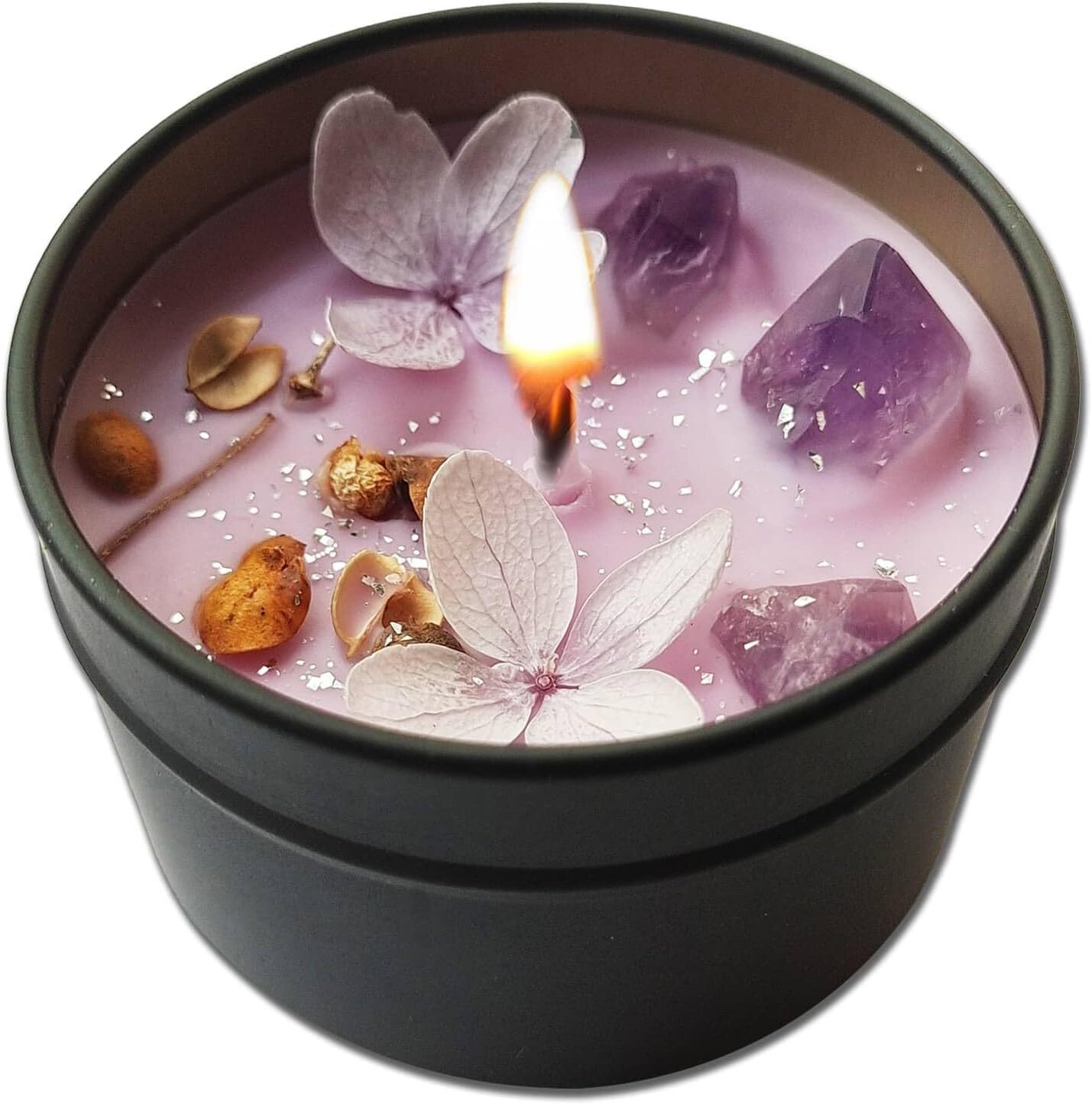 Lavender Candle | Aesthetic Scented Cute Purple Embedded Crystal Petals Novel...