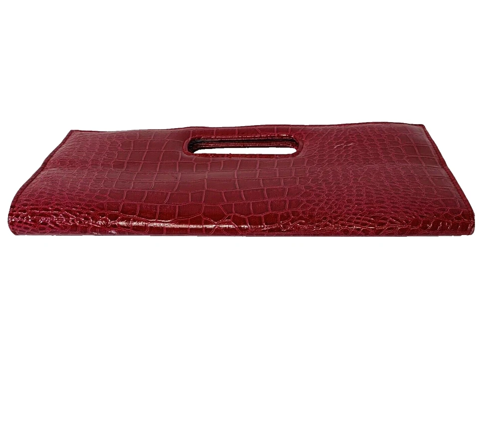 Holiday Red Croc Envelope Clutch Purse Faux Leather Snake Skin Slim New Years - Image 4 of 4