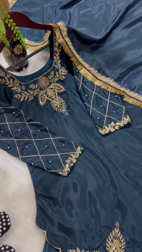 Unique Designer Blue Crepe Silk Top Lehenga With Dupatta For Function - Video 1 of 1