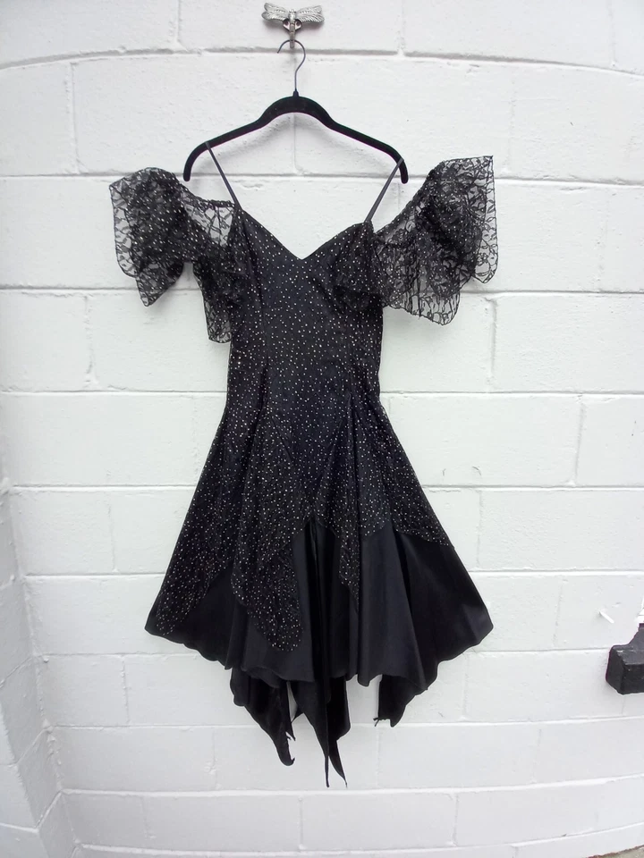 Vestido Pañuelo De Colección Años 80 Matiz Bruja Gótico Dorado Brillante Stevie Nicks Glam 3 Foto 3 de 4