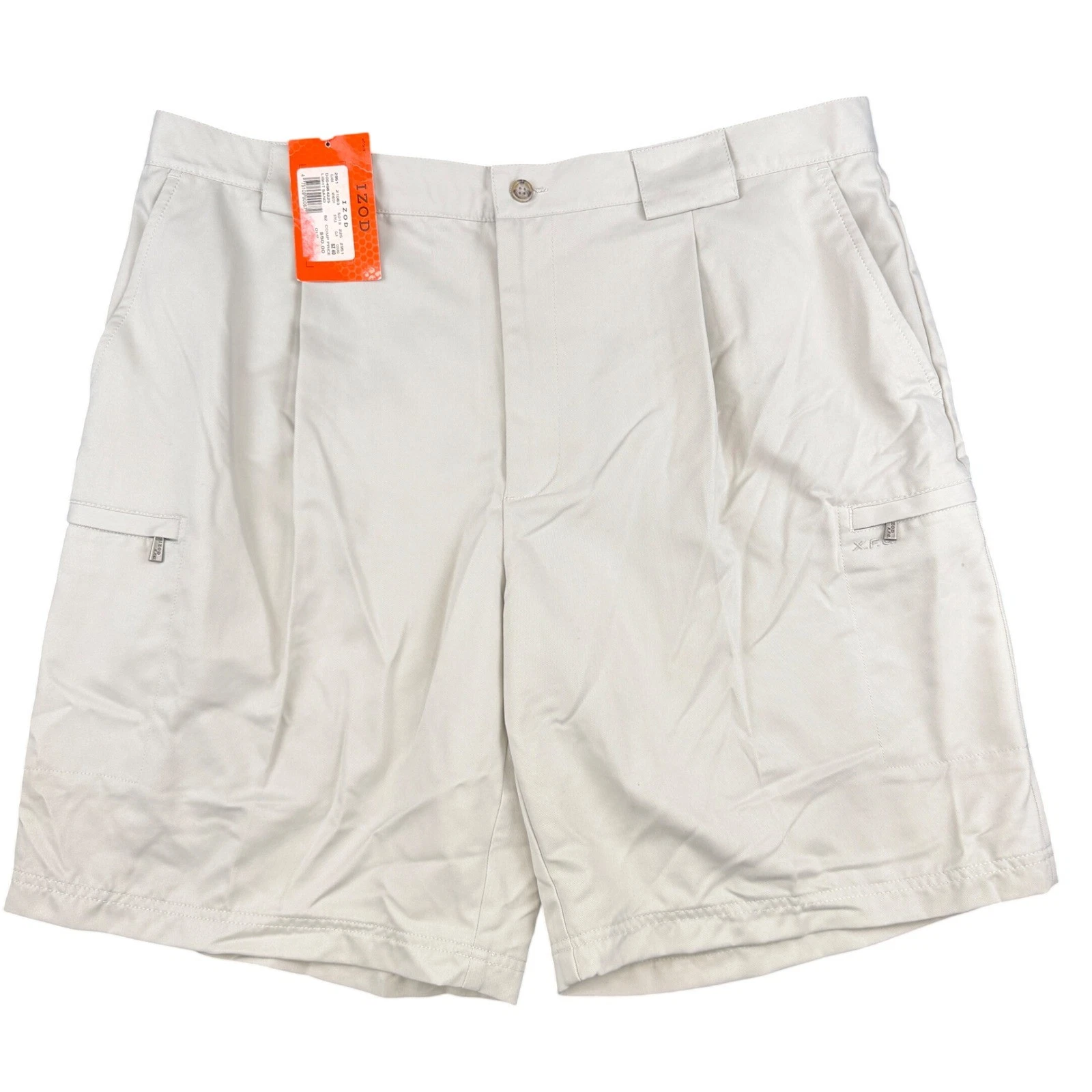 IZOD XFG Mens Light Sand Pleated Cargo Shorts Size 40 Polyester Performance Golf