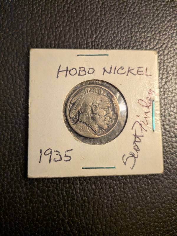 (1935)  HOBO NICKEL   Hand Engraved Hobo Nickel by The Crazy Irishman