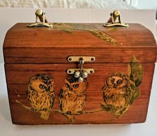 Vintage Decoupage Wood Box Purse With Owl Design