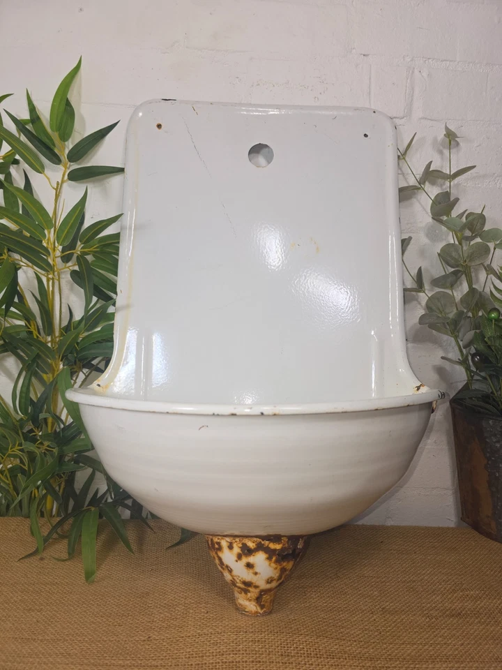 Antigua maceta fregadero de pared fuente de agua de jardín de metal esmaltado francés europeo vintage Foto 2 de 4