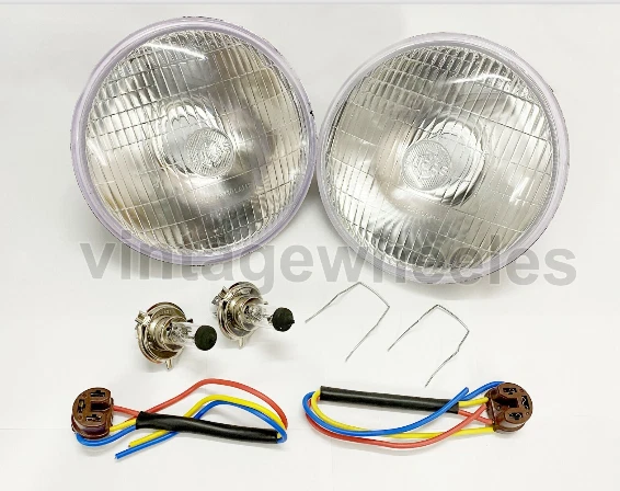 2 X Triumph Lucas Halogen Scheinwerfer Satz 7 inch Neu Linkslenker No Pilot Loch - Bild 3 von 4