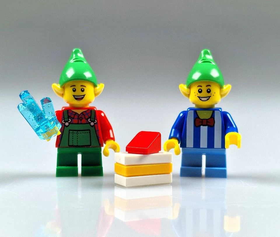LEGO Minifiguren 2 Weihnachtswichtel mit Geschenk & Kristall - Weihnachten - NEU