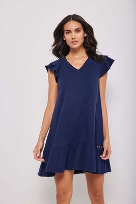Lisa Todd Blue Free Frills Flutter Sleeve Mini Dress Small Coastal Summer