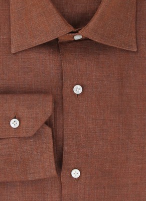 Barba Napoli Brown Solid Linen Shirt - Slim - (BN912235) | eBay
