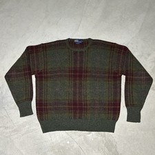 VTG Polo Ralph Lauren Sweater Men  s SZ XL Green Wool Alpaca Plaid Cabin Hole 