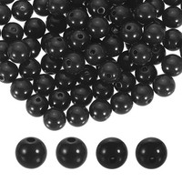 200 StüCke Schwarze Acryl Runde Perlen 10Mm Kunststoff Harz Lose Perlen