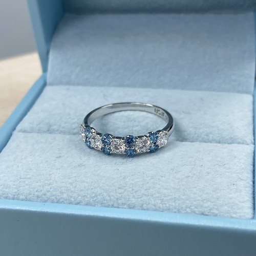 Bracelet de mariage alternatif diamant rond blanc bleu 1,00 ct cultivé en laboratoire or 14 carats - Photo 3 sur 8