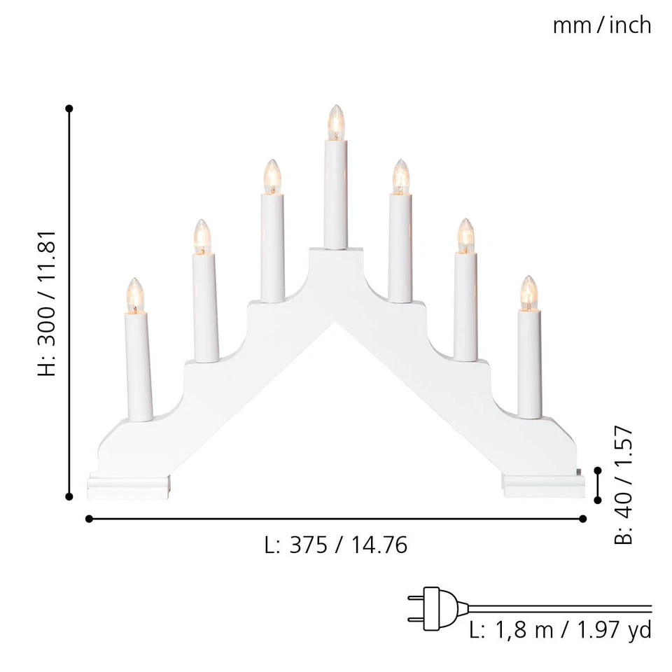 Lichterbogen Weihnachten mit 7 Glühbirnen Fenster Schwibbogen aus Holz in weiß - Bild 2 von 4