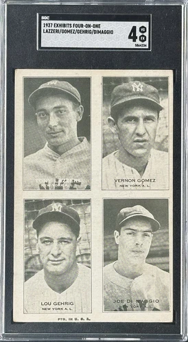 1937 Exhibits 4 on 1 Lazzeri Gomez Gehrig DiMaggio SGC 4 Yankees Quad HOF RARE! 