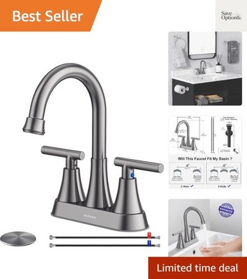 Bathroom Faucets for Sink 3 Hole, 4 inch Brushed Grey Bathroom Sink Faucet wi...