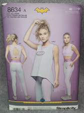 Simplicity Pattern 8634 DC Batgirl Knit Sport Bra 30A-44G Top Legging XS-XL UC