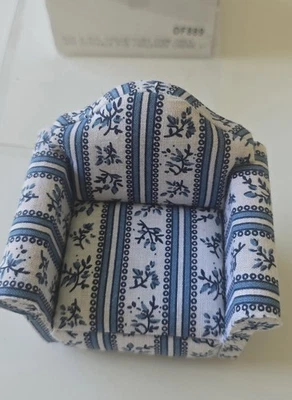 Dolls House Armchair Blue And White Fabric 1/12 Scale Street Ahead - Image 1 of 3