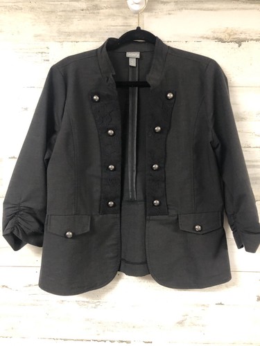 Vanity Womens Blazer Sz Lg Steam Punk Lace Military Open Front Edgy Chic Modern