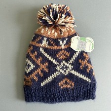 Coal Mens Knit Beanie Hat Pom Pom Blue Brown Fair Isle NWT Ski Winter
