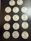 Lot of 14 Walking Liberty Half Dollars 90% Silver US Coins Mixed Dates Circulat