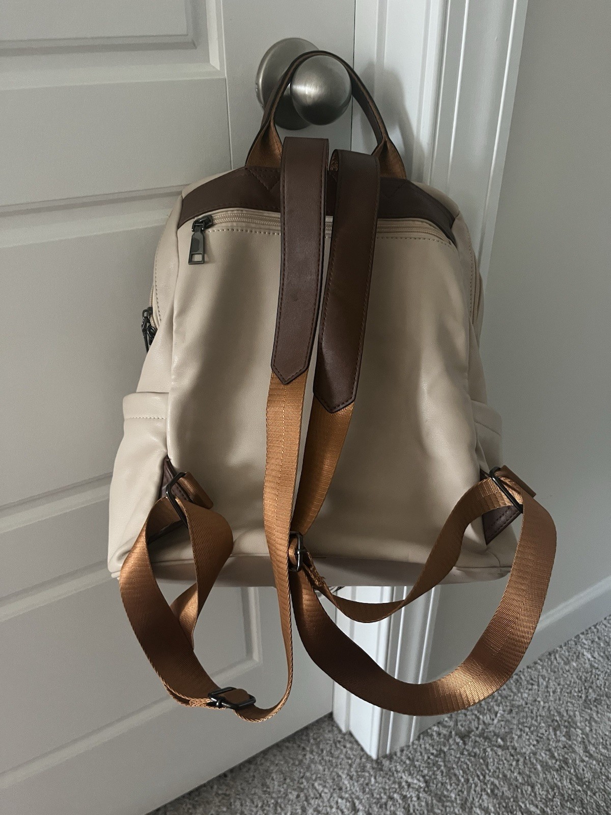 Beige Brown Backpack Purse Patterned Detachable S… - image 2