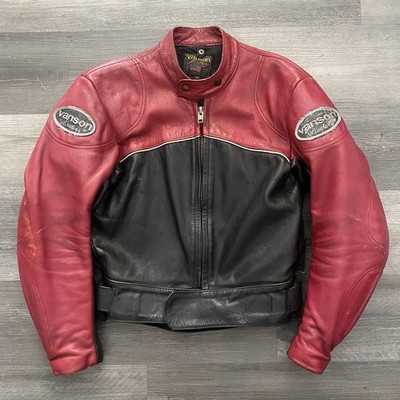 VTG VANSON RED LEATHER RIDING JACKET MADE IN USA SIZE 44