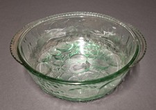 Vintage Light Green Glass Fruit Embossed Round Casserole Baking Dish Oven Proof