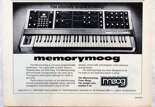 MOOG~MEMORYMOOG KEYBOARD SYNTHESIZER~1982 PROMO~PRINT AD ADVERT PINUP CLIPPING