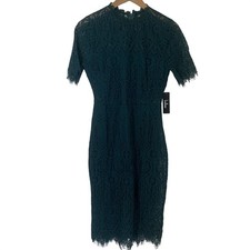 Lulus Dress Green Lace Panel Semi Sheer Midriff Midi Dress S HOCO Cocktail
