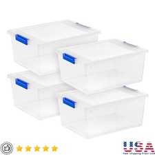 Durable Stackable Storage Bins W/ Lids Organizing Home Office Toys Crafts New