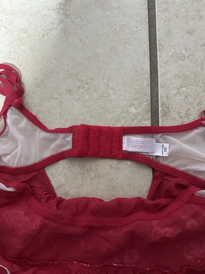 Vintage Victorias Secret Milkmaid Red And White Slip 100% Silk Size XS - Image 2 of 4