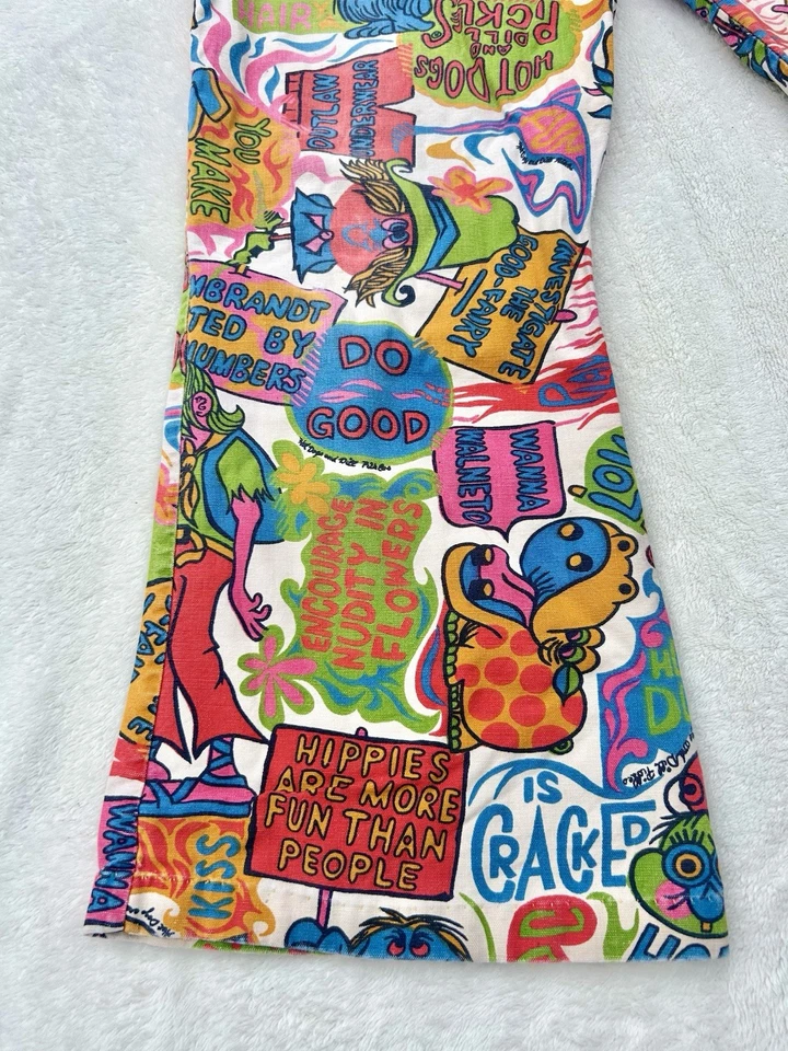 Vintage 1960’s Pop Art Cartoon Hippie Mod Pants Psychedelic Bell Bottom - Image 2 of 4