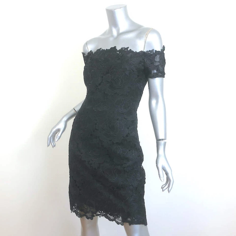 ML Monique Lhuillier Off the Shoulder Lace Dress Black Size 6 - Image 2 of 4