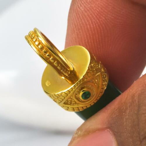 Gold Vermeil Sterling Mano Fico Figa Anhänger Chalzedon Smaragd Diamant 11.70 G - Bild 3 von 11