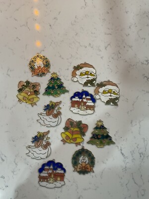 Lot of 12 PLASTIC  Stained Glass STYLE Sun Catchers Christmas Ornaments  Vintage