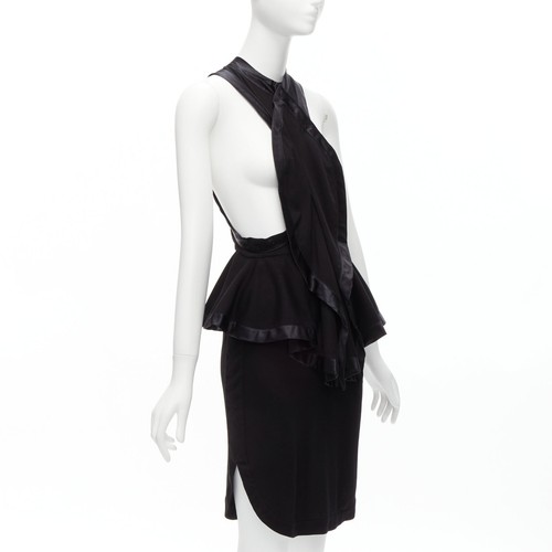 GIVENCHY RICCARDO TISCI Runway black satin jersey ruffle peplum racer dress - Picture 3 of 11