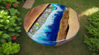 Round Ocean Epoxy Resin Table for Living Room Handmade Coastal Decor Furniture