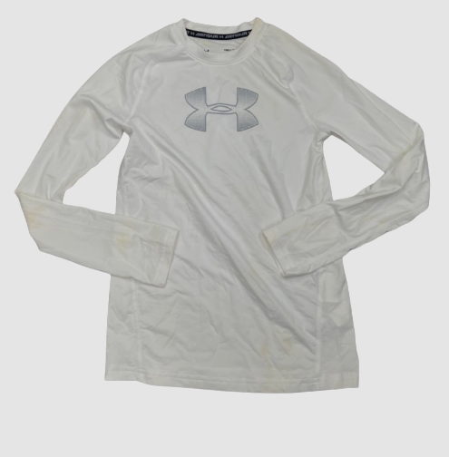 Under Armour Boys White Long Sleeve HeatGear Crew Neck Shirt Size YMD