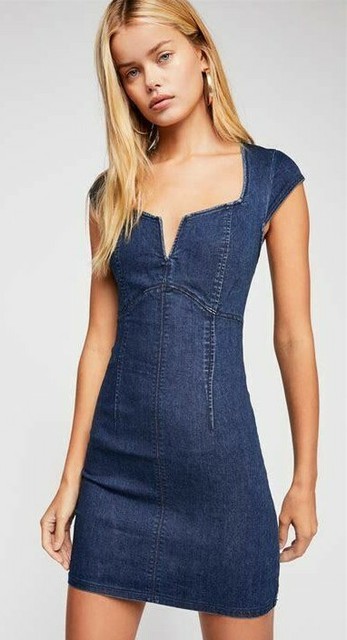 Ob895694 Lia Denim Bodycon V-neck 
