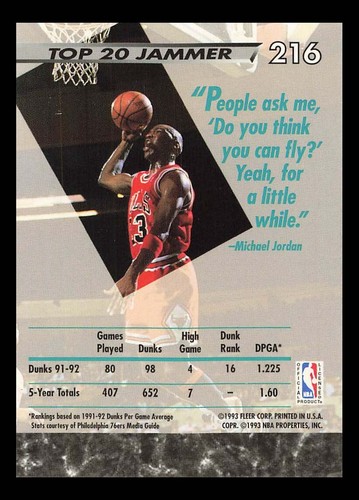 1992-93 Fleer Ultra - #216 Michael Jordan - Picture 2 of 2