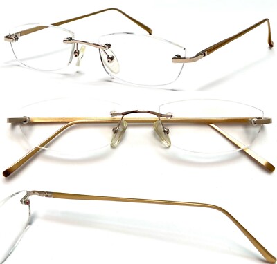 Herren Qualität Randlose Lesebrille +1,25~+3,25 Goldlegierung Federscharnier Arm L59